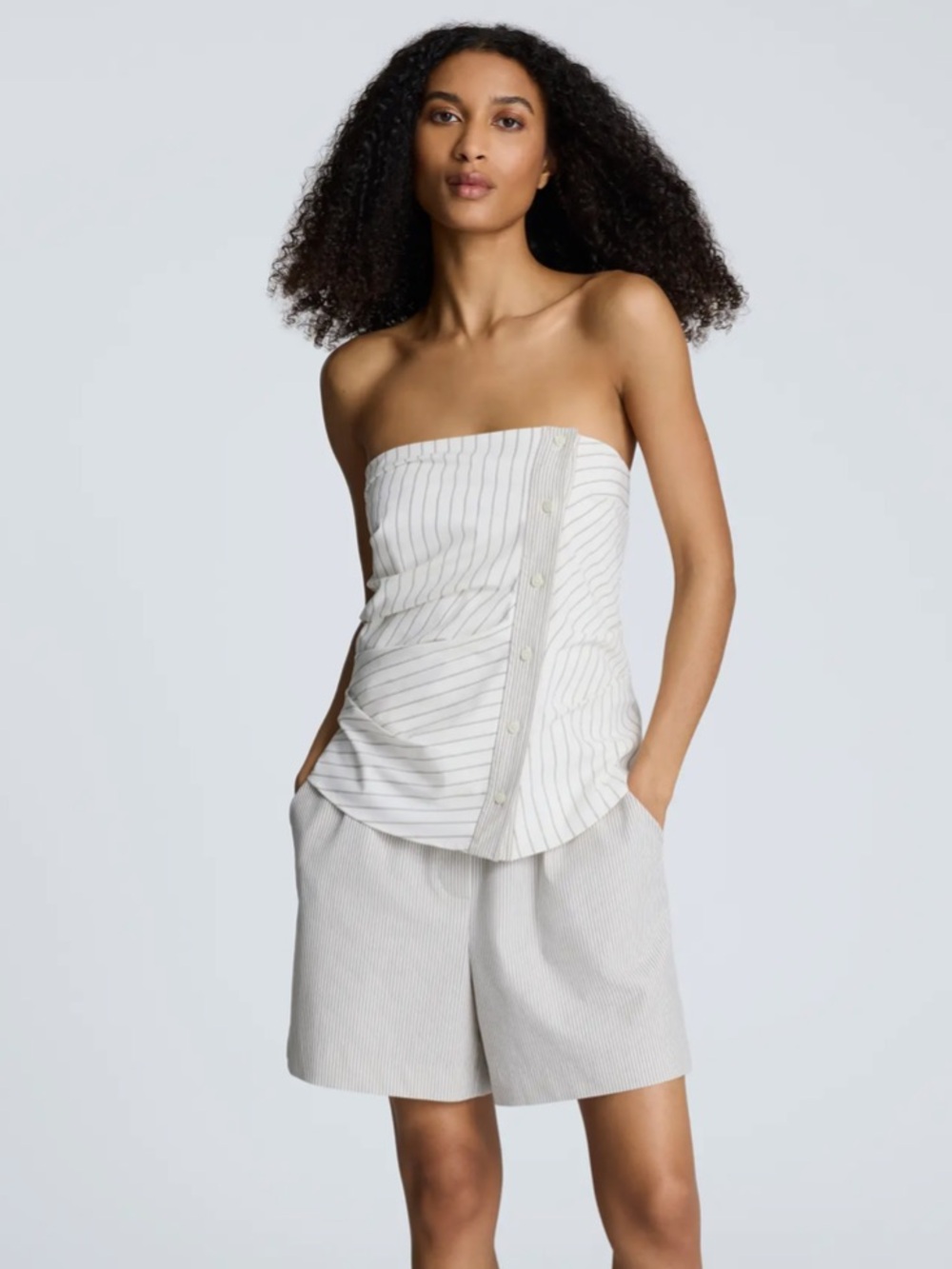 KENNETH COLE Ruched Strapless White/Beige Striped Tube Top--NWT--M